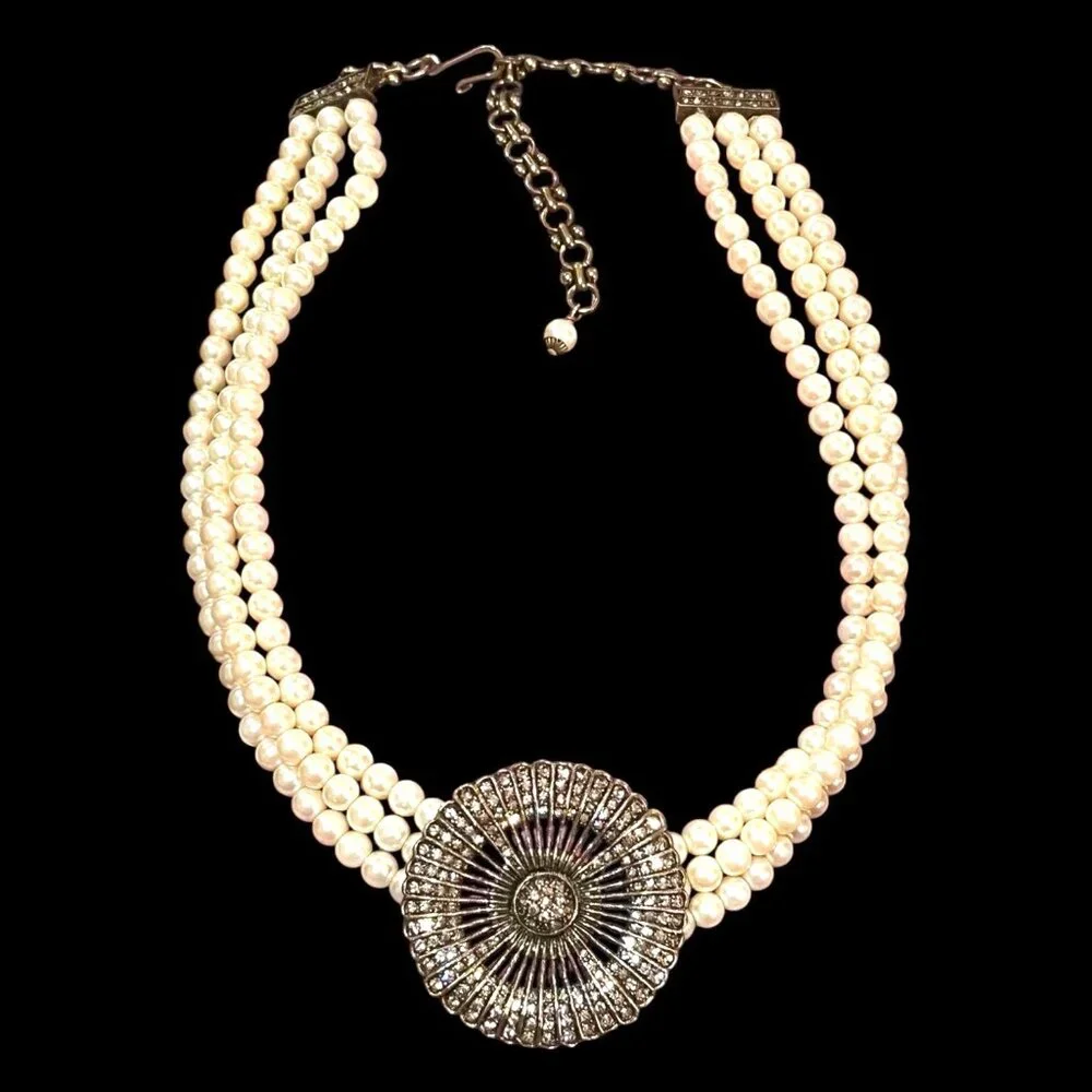 Heidi Daus Faux Pearl & Swarovski Crystal Necklace + Bracelet Set PERFECT 32165